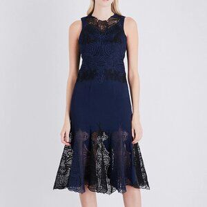 Jonathan Simkhai Blue Dress with Black Lace  Macrame Fit & Flare Cocktail Fairy